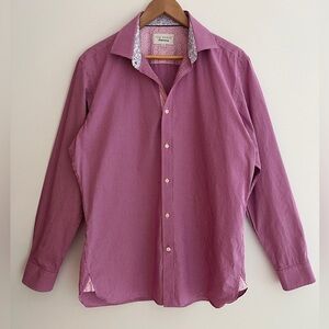 TED BAKER Endurance Pink Gingham Long Sleeve Button Front Dress Shirt Size 16